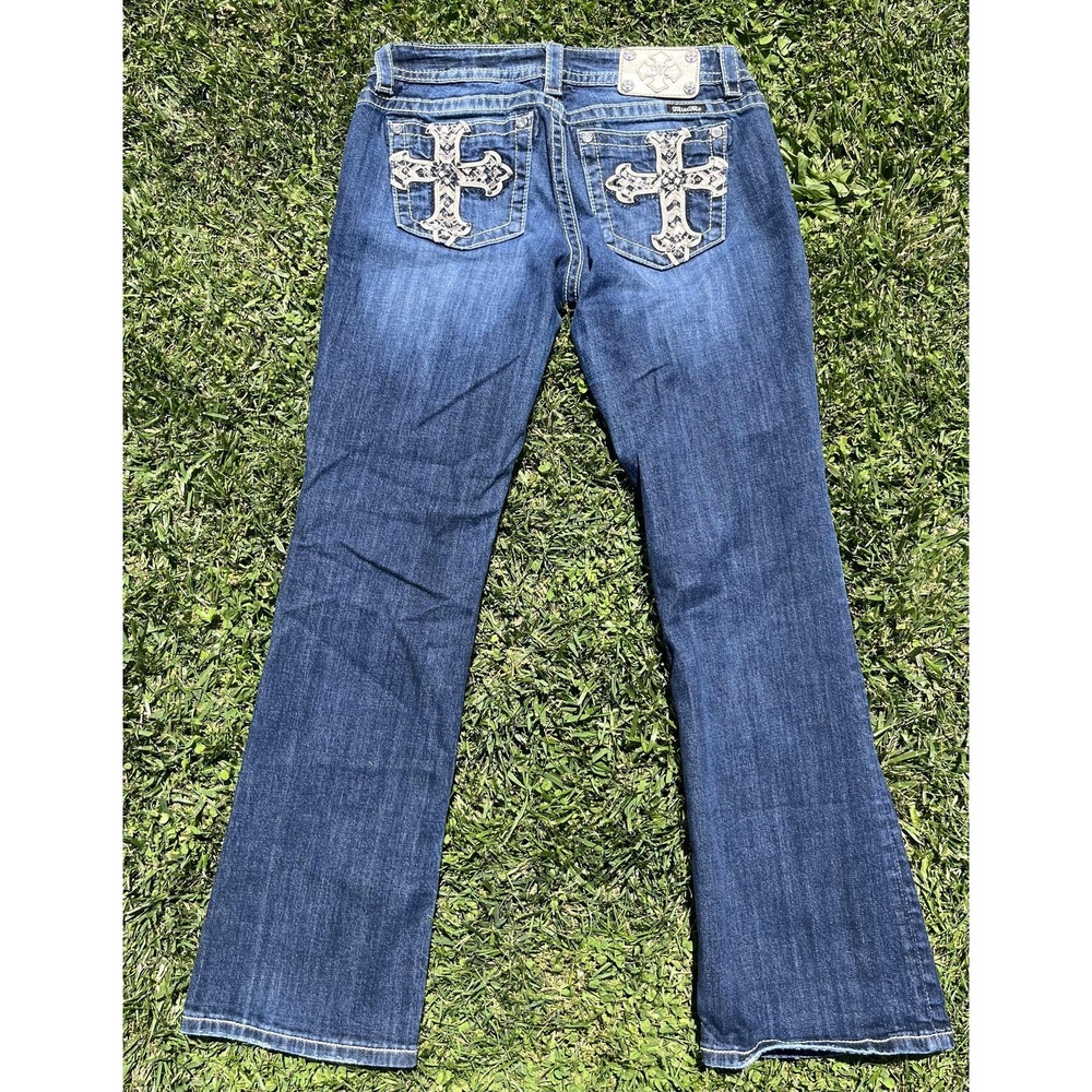 Miss Me Jeans Womens 29 Blue Mid Rise Easy Boot Cross Pocket Stretch Denim - Picture 6 of 12